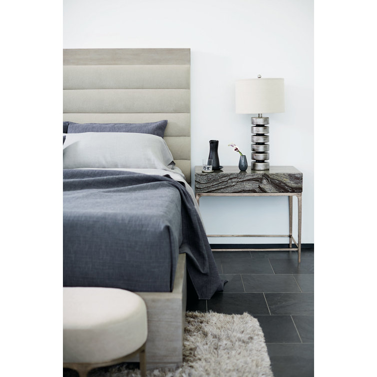 Transitional Beige King Upholstered Bed with Tufted Headboard