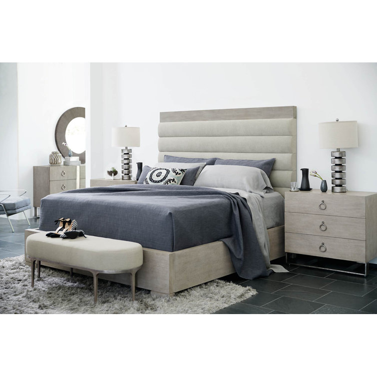 Transitional Beige King Upholstered Bed with Tufted Headboard