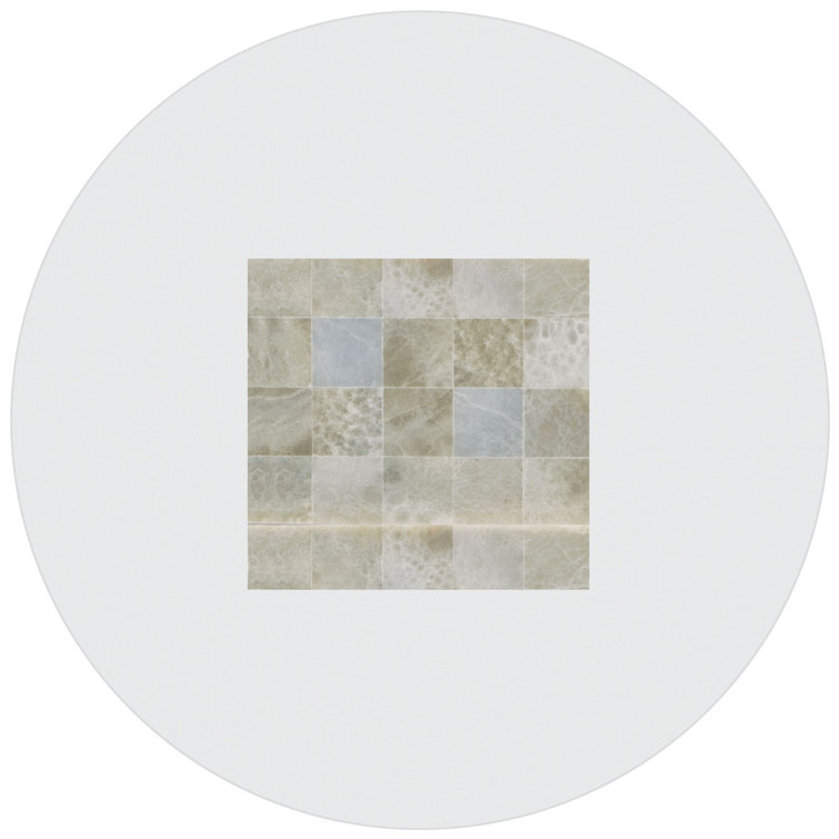 Trimbelle 54" Beige Onyx Base Round Glass Dining Table