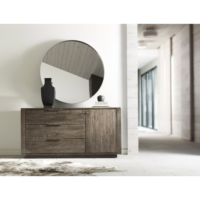 Gray Round Contemporary Wood Vanity Mirror
