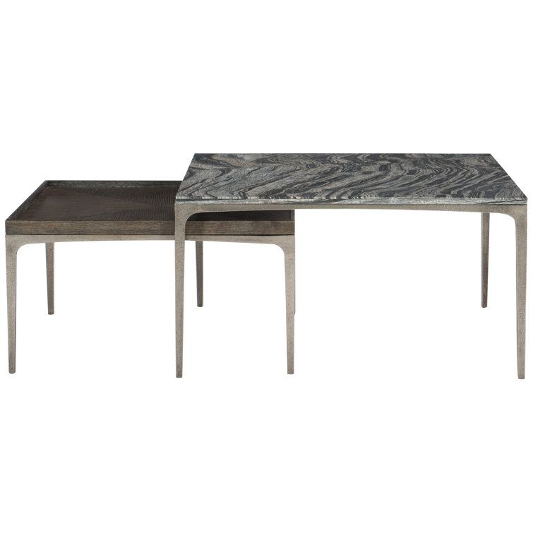 Transitional Gray and Black Marble Nesting Coffee Table with Storage