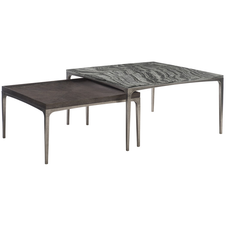 Transitional Gray and Black Marble Nesting Coffee Table with Storage