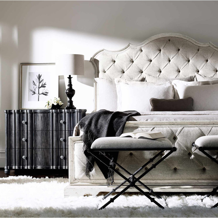 Cream Tufted Upholstered Wood Frame California King Bed