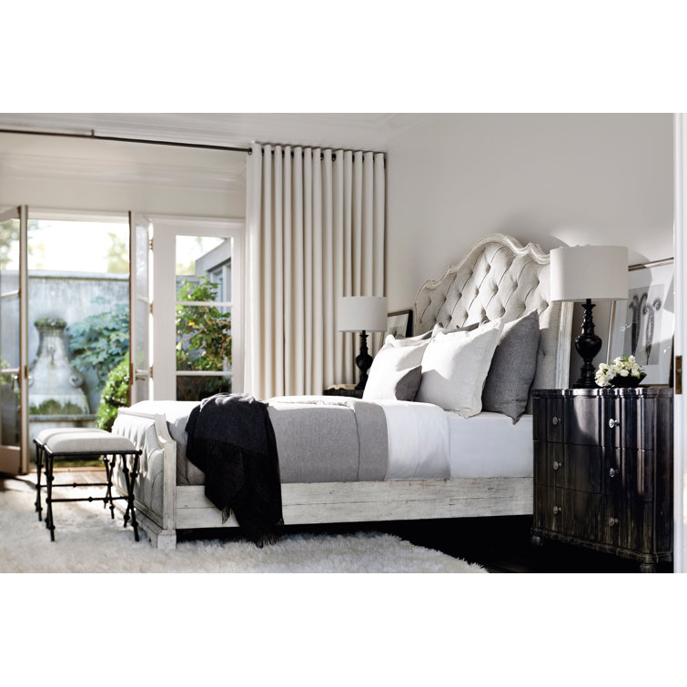 Cream Tufted Upholstered Wood Frame California King Bed