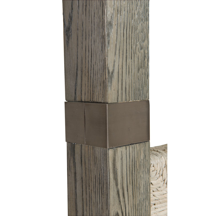 Rustic Gray Oak King Canopy Bed with Woven Headboard