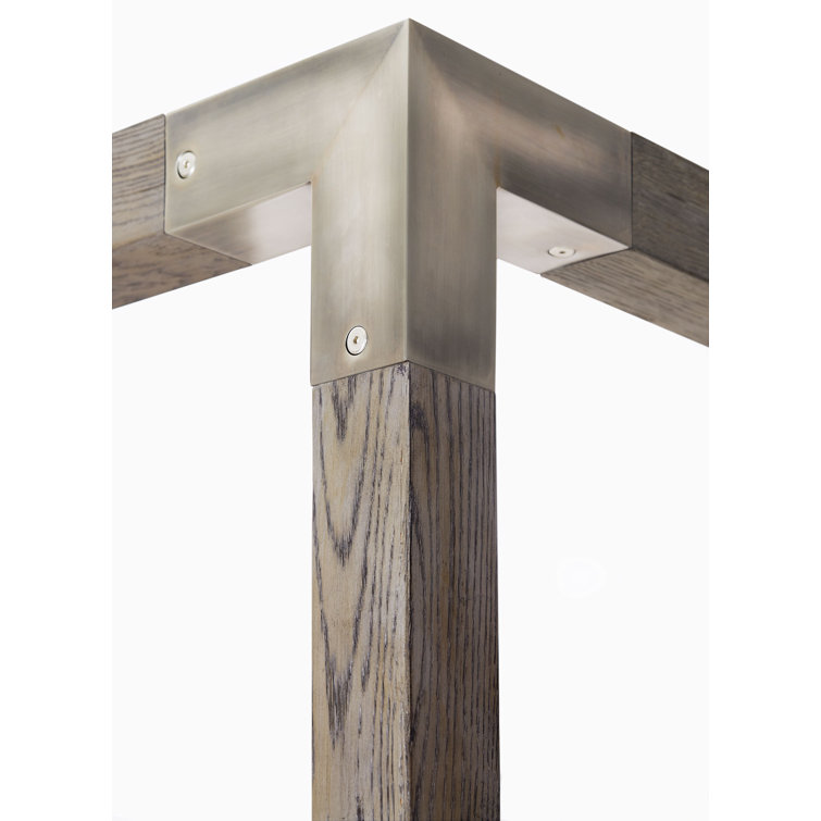 Rustic Gray Oak King Canopy Bed with Woven Headboard
