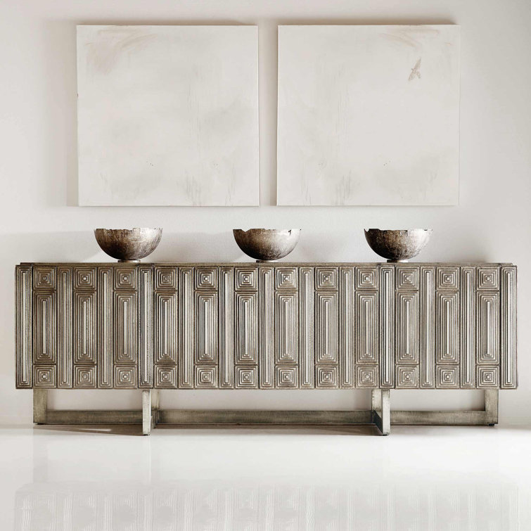Mackintosh Transitional 94.5'' Beige and Silver Media Console with Cabinet
