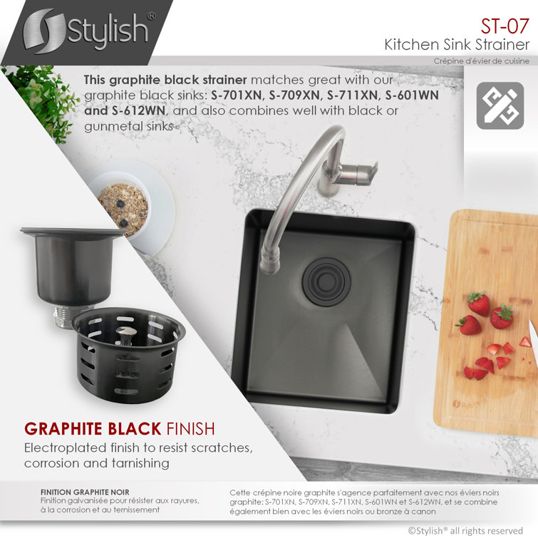 Graphite Black Stainless Steel Deep Basket Kitchen Sink Strainer