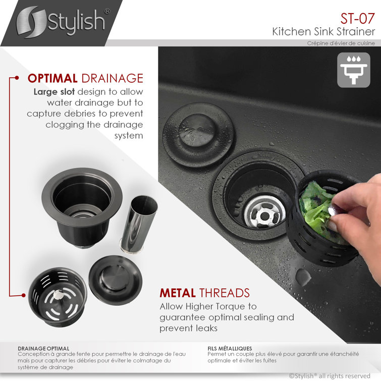 Graphite Black Stainless Steel Deep Basket Kitchen Sink Strainer