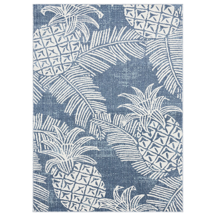 Ivory Pineapple Motif 5' x 7' Reversible Indoor/Outdoor Rug