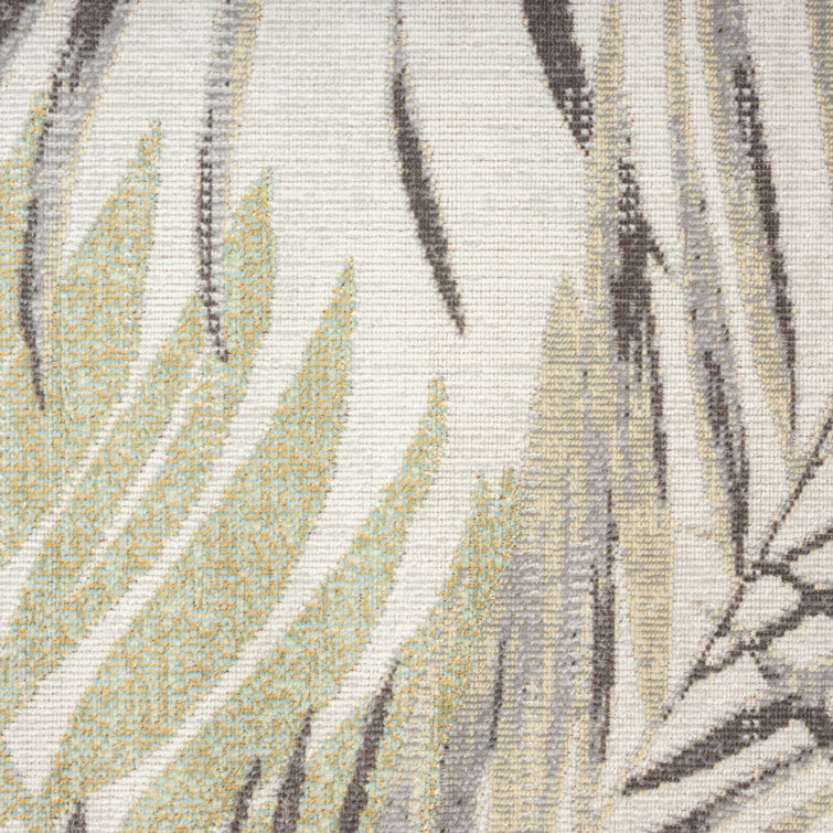 Ivory & Green Tropical Leaf Reversible 5' x 7' Synthetic Area Rug