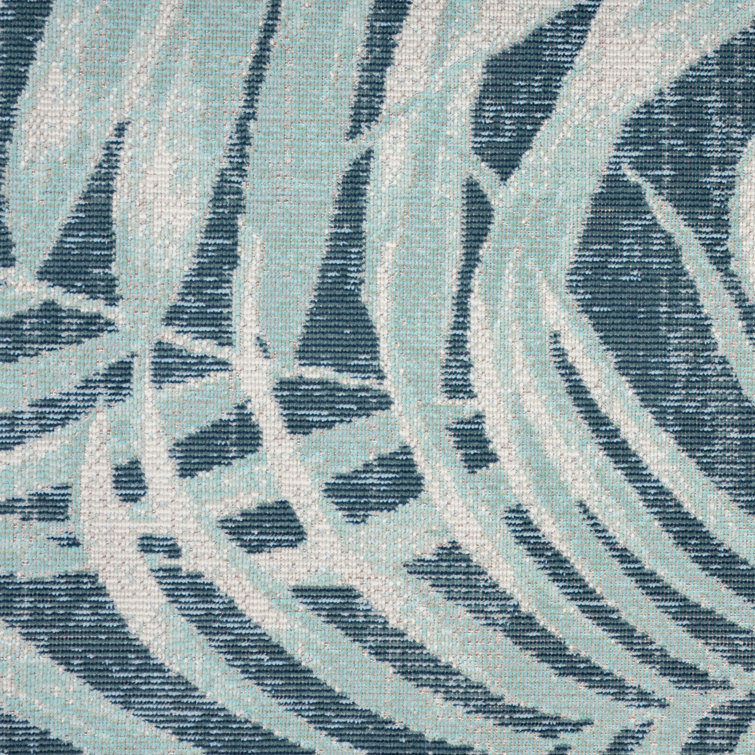 Navy Blue and Aqua Palm Leaf 8' x 10' Indoor/Outdoor Rug