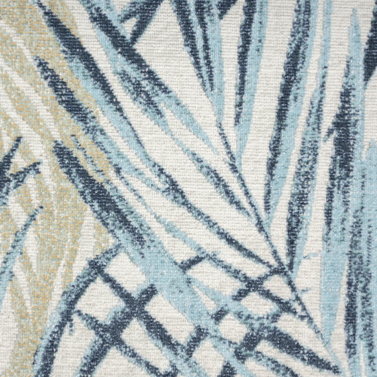 Ivory and Aqua Blue Palm Leaf 5' x 7' Indoor/Outdoor Rug