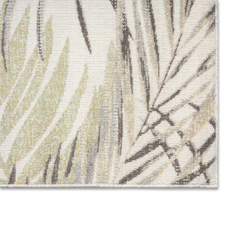 Ivory & Green Tropical Leaf Reversible 5' x 7' Synthetic Area Rug