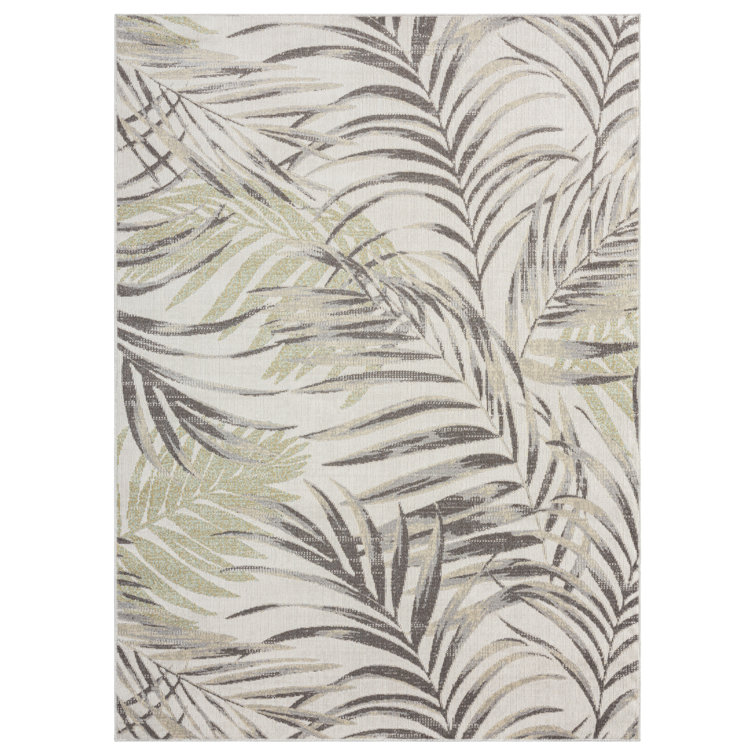 Ivory & Green Tropical Leaf Reversible 5' x 7' Synthetic Area Rug