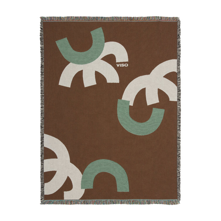 Handmade Brown and Green Wool Throw Blanket with Fringe