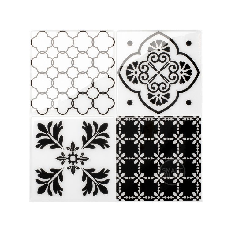 Vintage Black and White Peel and Stick Gel Backsplash Tile