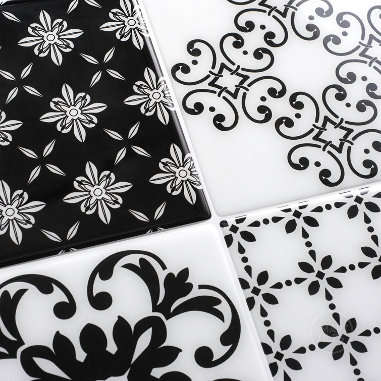 Vintage Black and White Peel and Stick Gel Backsplash Tile