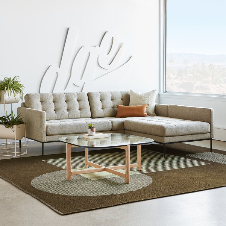 Cream Linen Tufted Pillow Back Sofa with Solid Wood Base