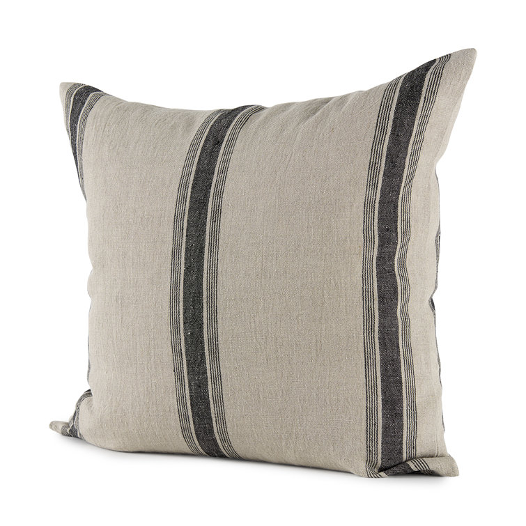 Beige and Black Striped Linen Throw Pillow Cover