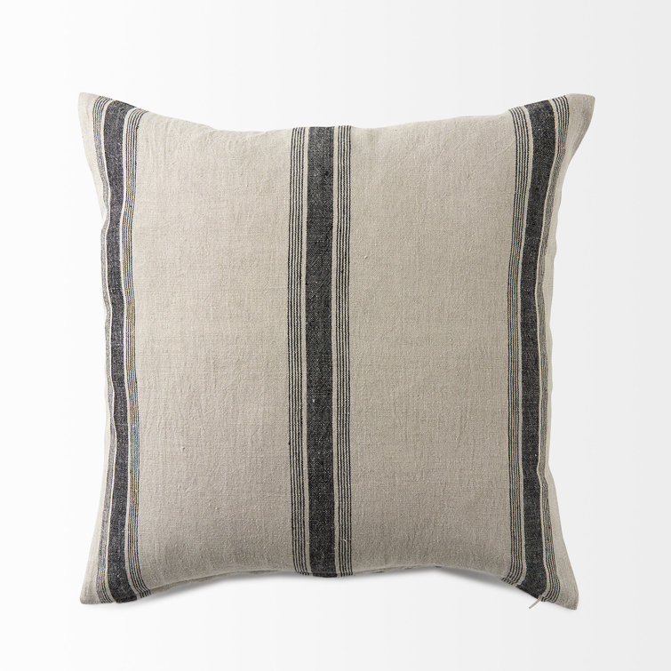 Beige and Black Striped Linen Throw Pillow Cover