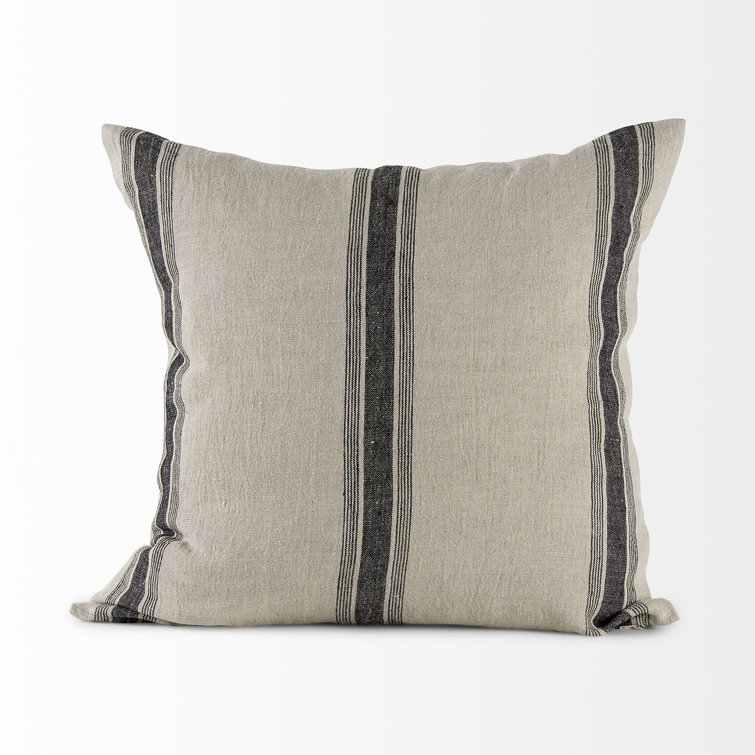 Beige and Black Striped Linen Throw Pillow Cover