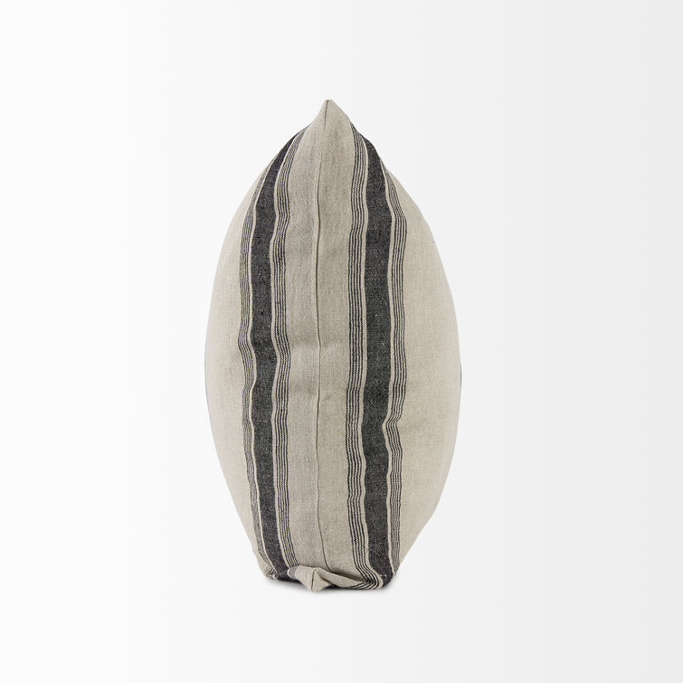 Beige and Black Striped Linen Throw Pillow Cover