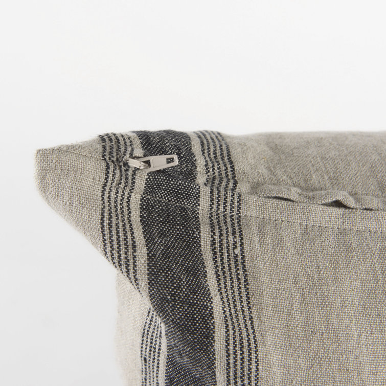 Beige and Black Striped Linen Throw Pillow Cover