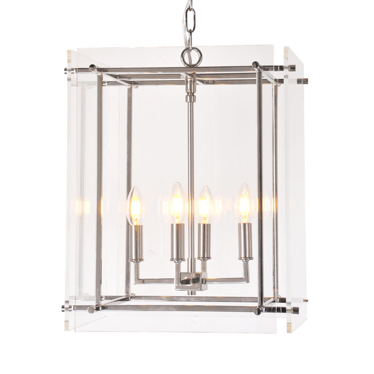 Clear Acrylic and Chrome 4-Light Lantern Pendant
