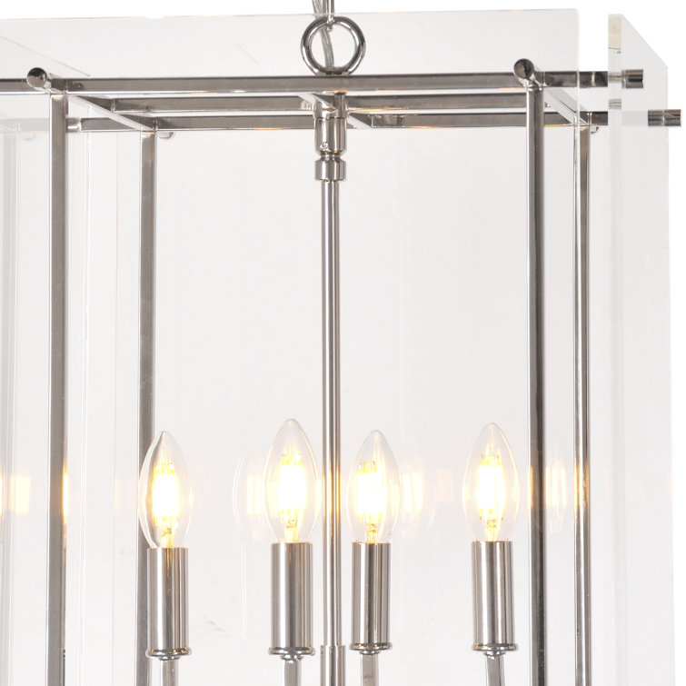 Clear Acrylic and Chrome 4-Light Lantern Pendant