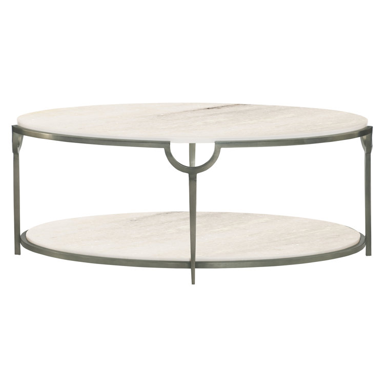 Oval Faux Carrara Marble and Steel Coffee Table with Storage