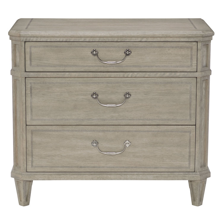 Beige Transitional 3-Drawer Nightstand with Nickel Pulls