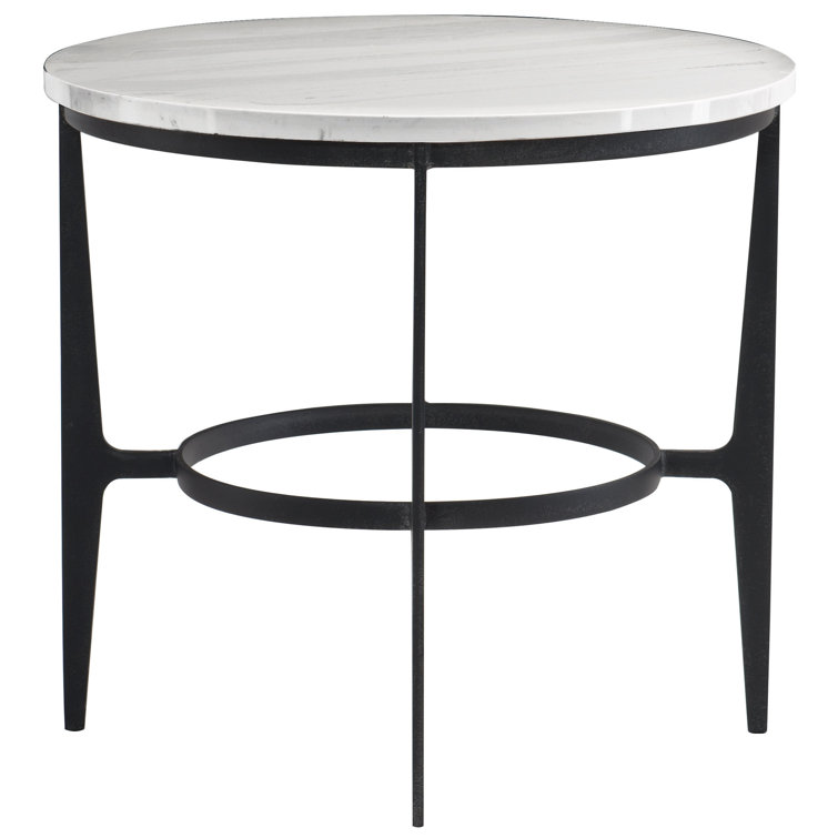 Transitional Round Black & White Stone Metal Occasional Table