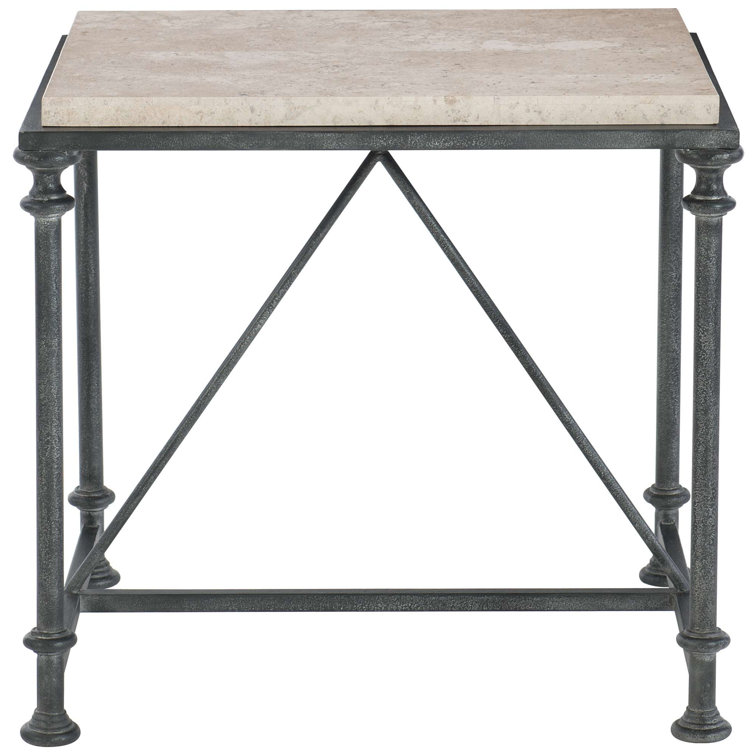 Galesbury 22" Beige Travertine Stone and Black Metal End Table