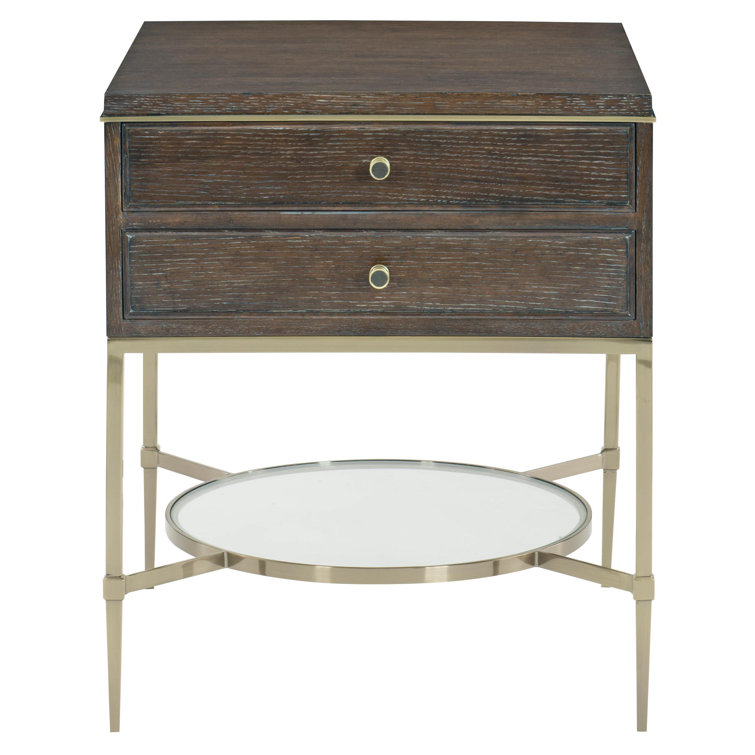 Clarendon Gold Brown 2-Drawer Nightstand with Glass Shelf