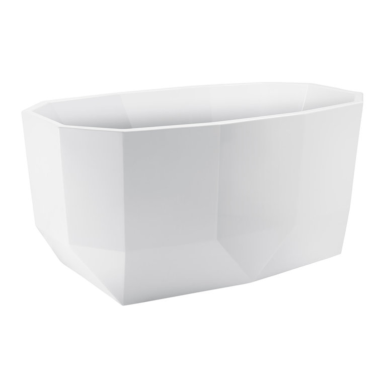 Glossy White Acrylic Freestanding Tub with Geometric Design