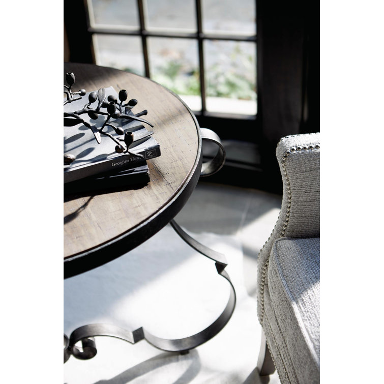 Traditional Criollo Wood & Textured Carbone Metal Round Side Table
