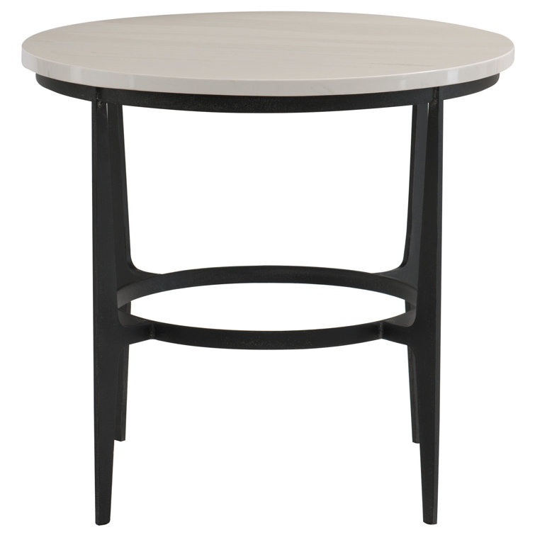 Transitional Round Black & White Stone Metal Occasional Table