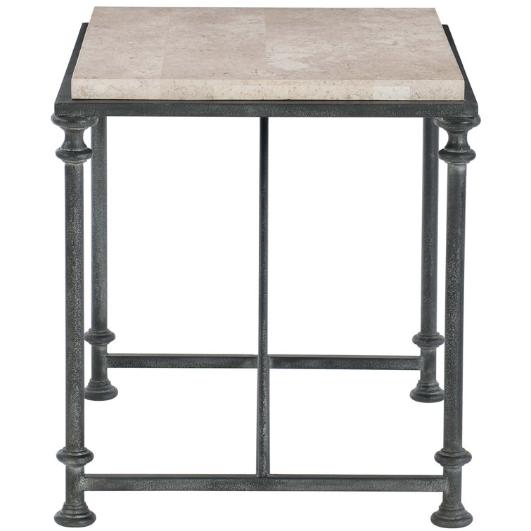 Galesbury 22" Beige Travertine Stone and Black Metal End Table