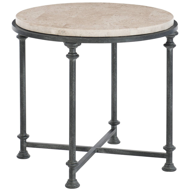 Galesbury Round Stone and Metal End Table