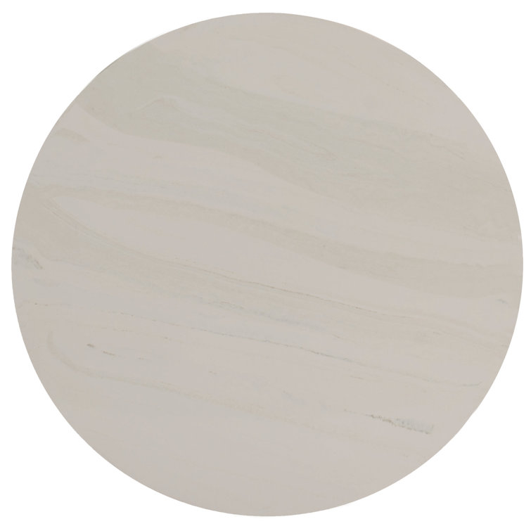 Transitional Round Black & White Stone Metal Occasional Table