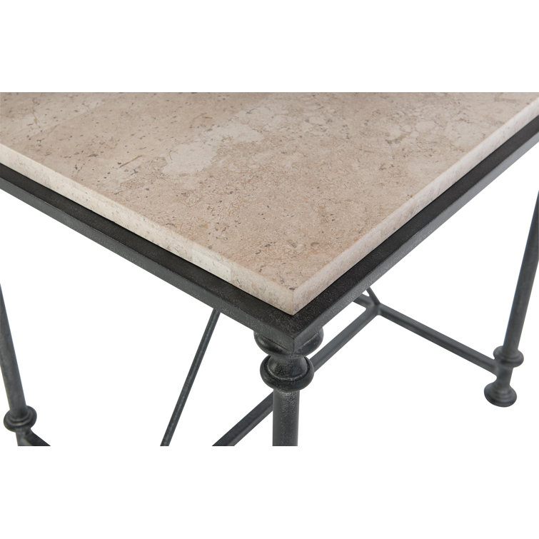 Galesbury 22" Beige Travertine Stone and Black Metal End Table