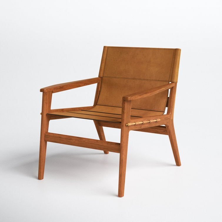Culkin Modern Brown Leather Sling Armchair with Mahogany Frame