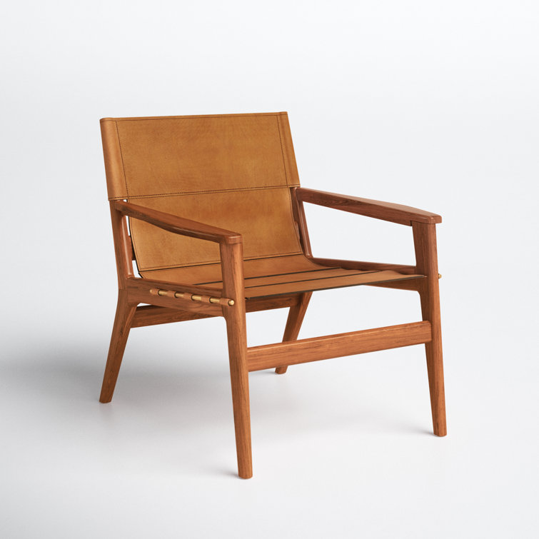 Culkin Modern Brown Leather Sling Armchair with Mahogany Frame