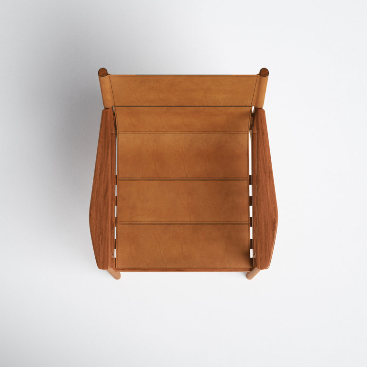 Culkin Modern Brown Leather Sling Armchair with Mahogany Frame
