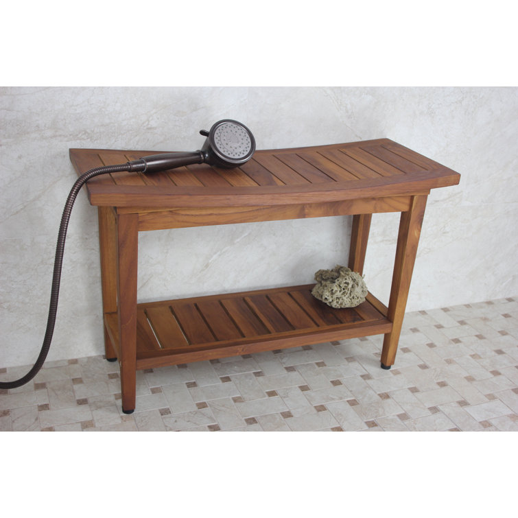 Teak Wood Water-Resistant Shower Bench with Shelf