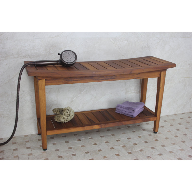 Teak Wood Water-Resistant Shower Bench with Shelf