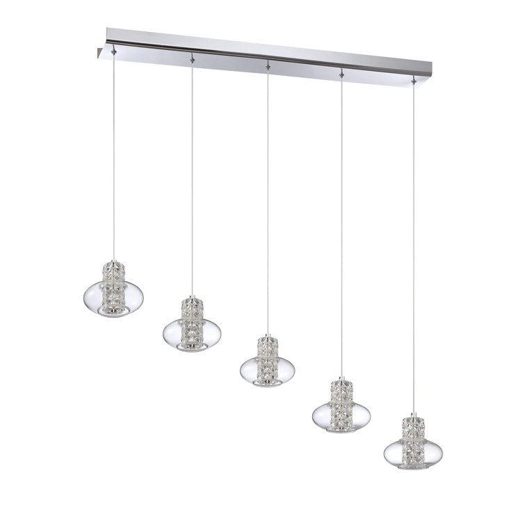Aria Chrome 5-Light Cluster Pendant with Clear Glass and Crystal