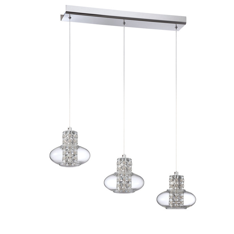 Aria Chrome Finish 3-Light Crystal Island Pendant with Clear Glass