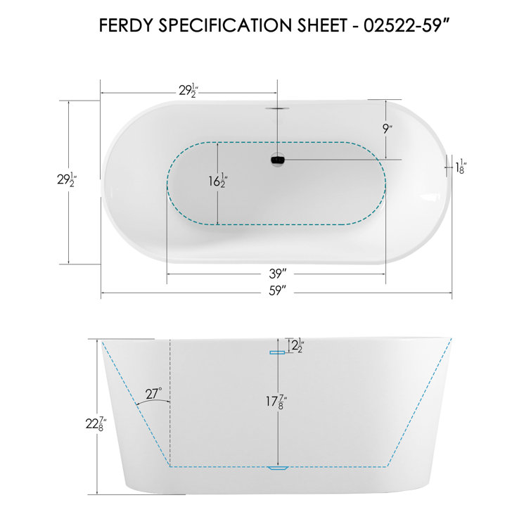Shangri-La 59" Glossy White Acrylic Freestanding Bathtub
